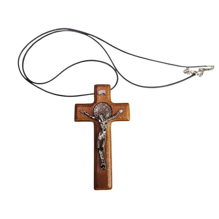 Saint Benedict Wood Crucifix Necklace 4"